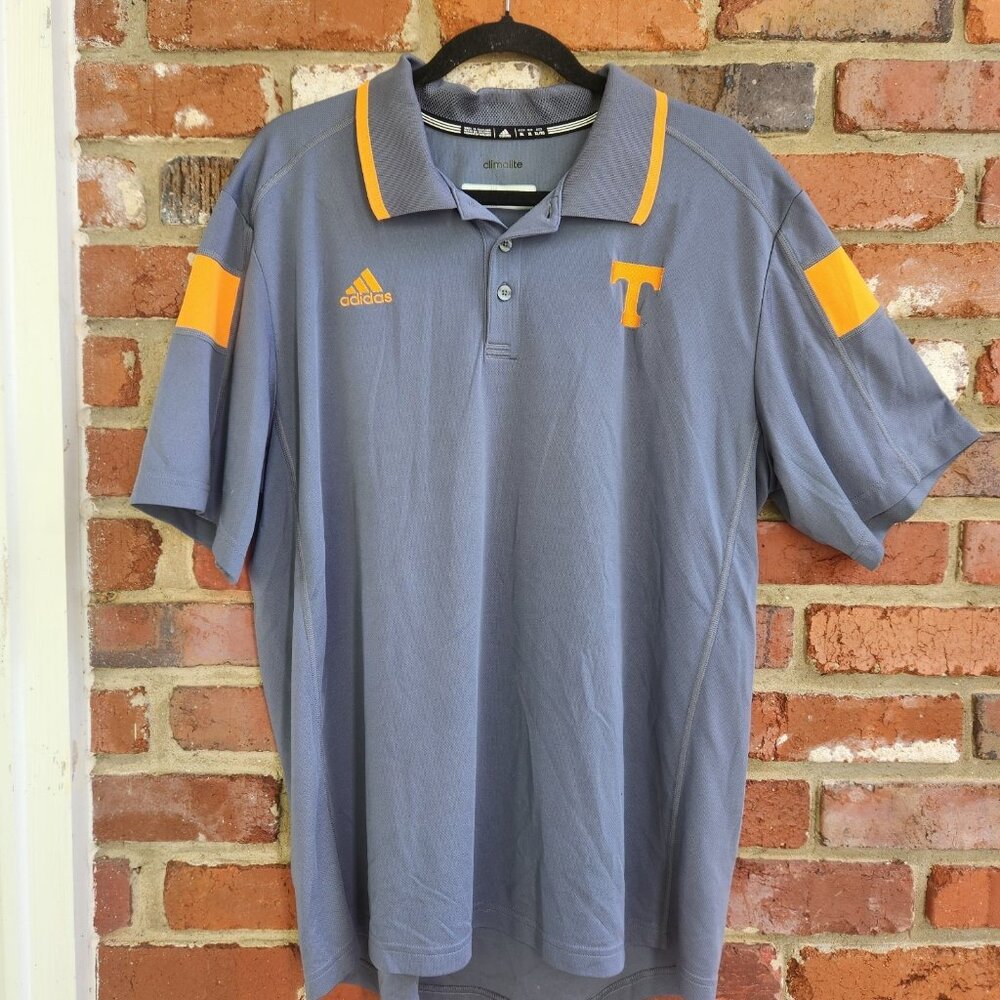 Adidas Climalite UT Polo Shirt Collar  Gray Orange Sz XLZ  University Of Tenness